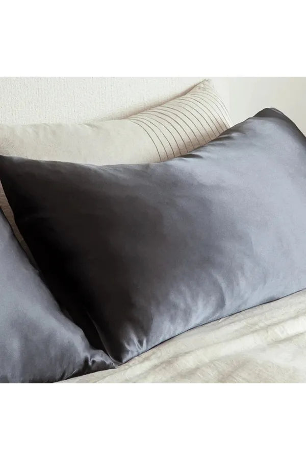 Bianca Lorenne Silk Slate Pillowcase Pair on Bed