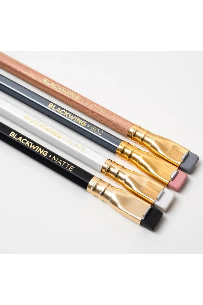 Blackwing Audition Pack of 4 Pencils. Image shows the eraser end of all 4 Pencils.
