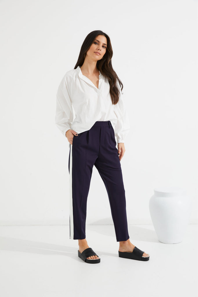 Tuesday Label | Bobbie Pants | Navy + White Stripe | Crisp Home + Wear