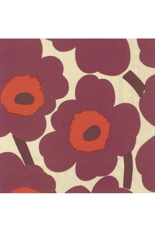 Cocktail Paper Napkin | Marimekko Unikko Cream Bordeaux Paper Napkins IHR