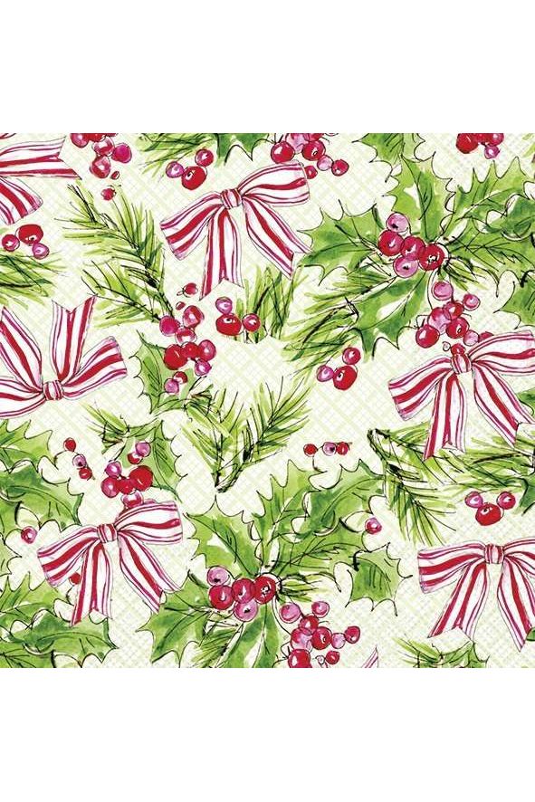 Christmas Cocktail Napkin | Pink Holly Christmas Paper Napkins IHR