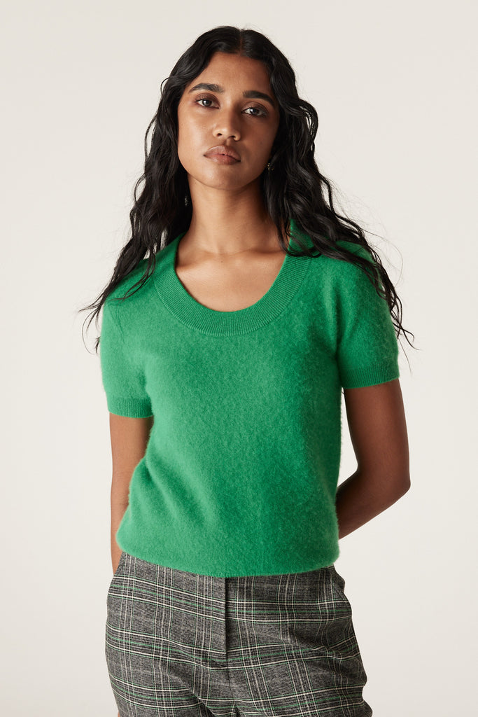 Cable Melbourne Brushed Pure Cashmere Tee Jade Green With Lennon Check Pants Green