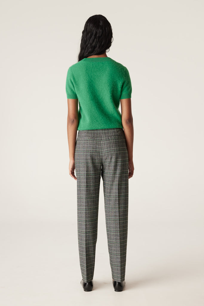 Cable Melbourne Brushed Pure Cashmere Tee Jade Green With Lennon Check Pants Green