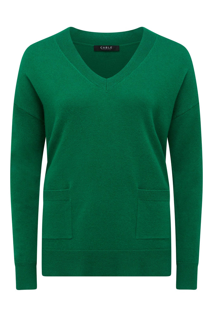 Cable Melbourne Cashwool V Jumper Green