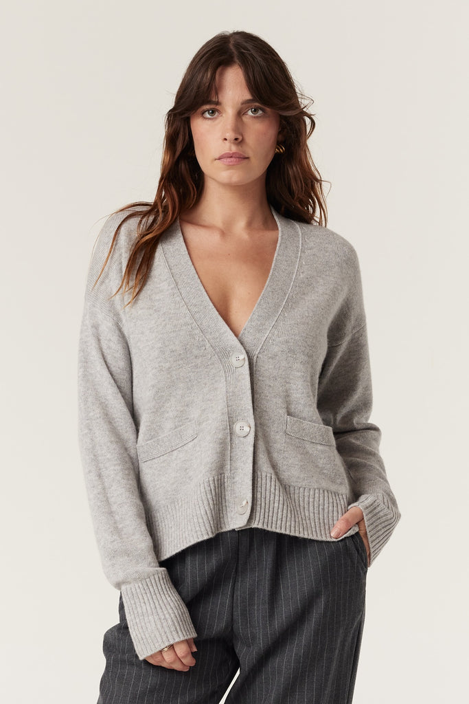 Cable Melbourne Cashwool V Neck Cardigan Grey Marle