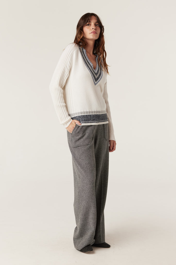 Cable Melbourne Cashwool Varsity Jumper | Milk