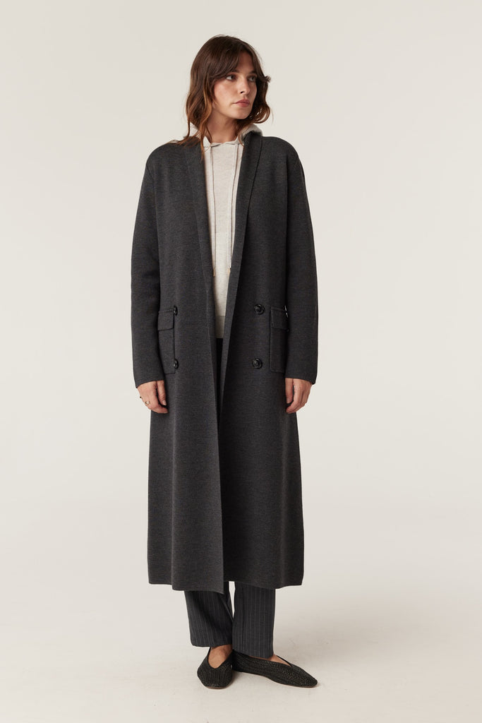 Cable Melbourne Ava Merino Knit Cardigan Charcoal Marle