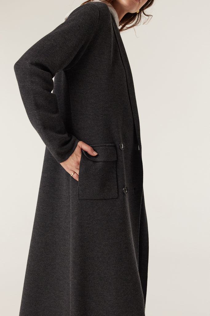 Cable Melbourne Ava Merino Knit Cardigan Charcoal Marle