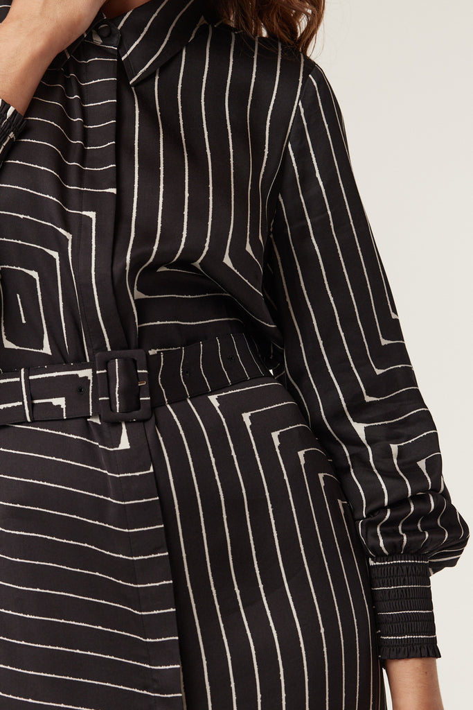 Imogen Dress | Linear Print Midi Dress 8,10,12,14 Cable Melbourne