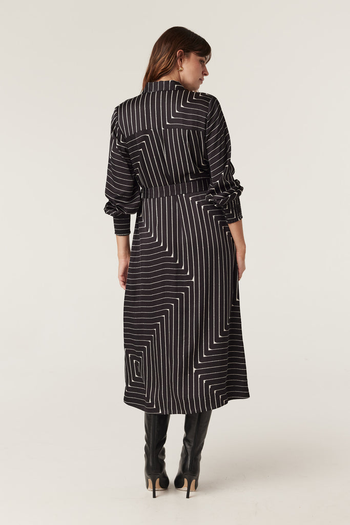 Imogen Dress | Linear Print Midi Dress 8,10,12,14 Cable Melbourne