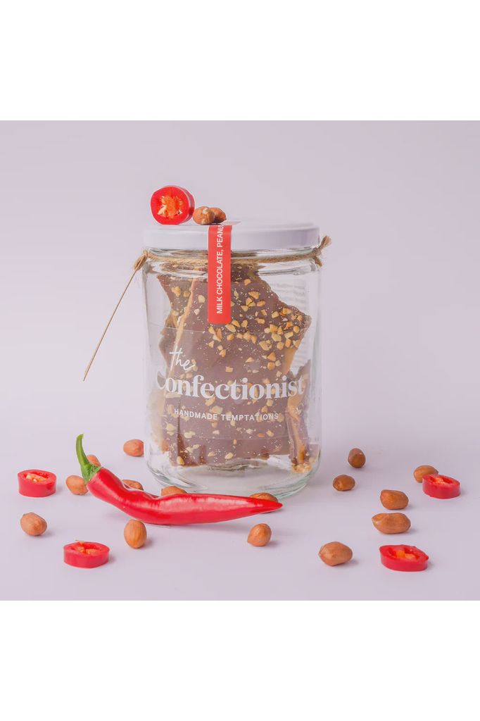 The Confectionist Jar of Handmade Peanut, Milk Chocolate and Chilli Toffee