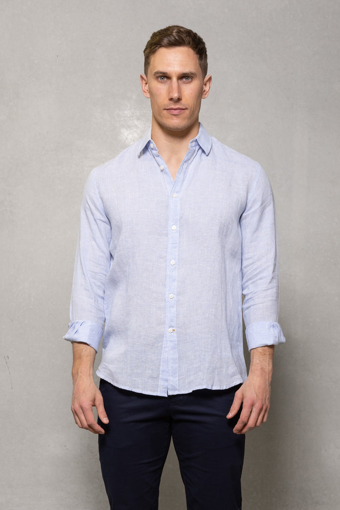 Cutler & Co Blake Linen Shirt Blue Mist