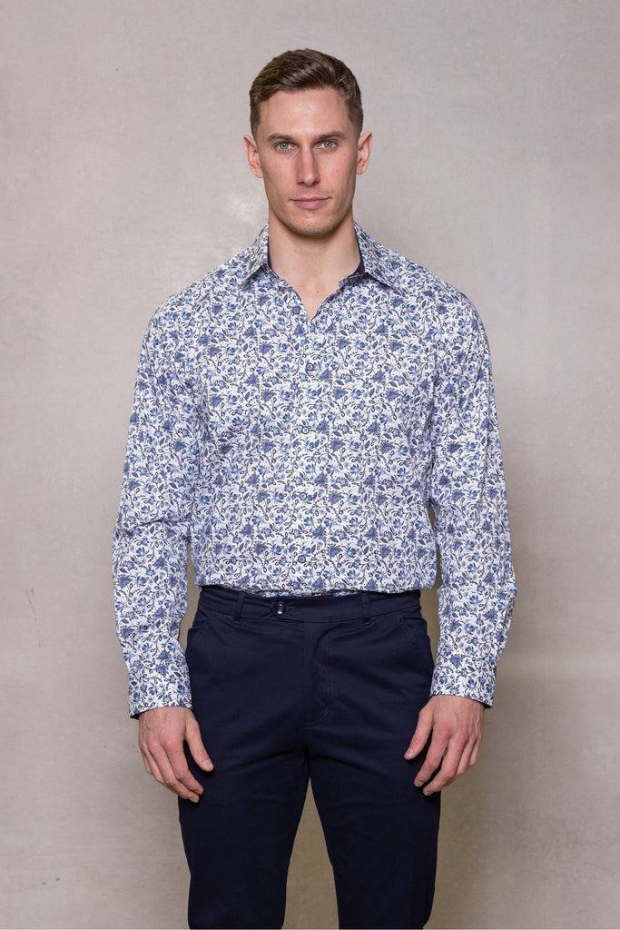 Blake Long Sleeve Shirt Frost (Blue Floral on white base)