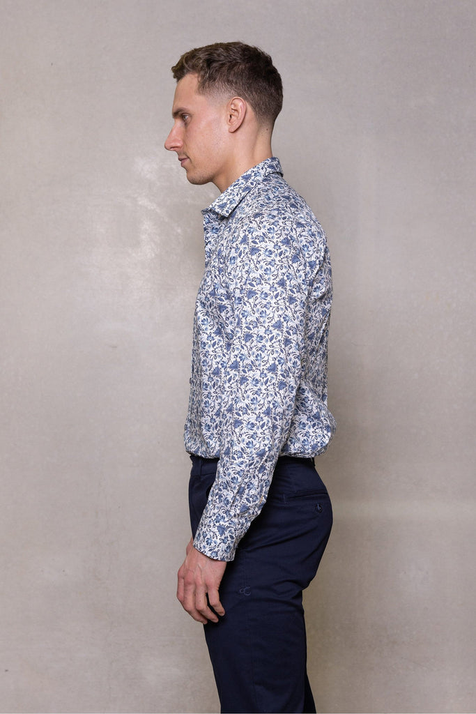 Blake Long Sleeve Shirt Frost (Blue Floral on white base)