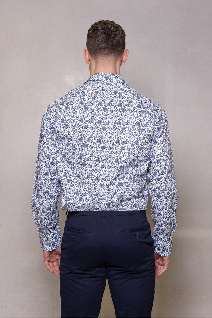 Blake Long Sleeve Shirt Frost (Blue Floral on white base)