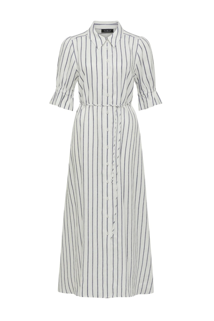 Cable Melbourne Avondale Linen Dress  White with a Navy stripe