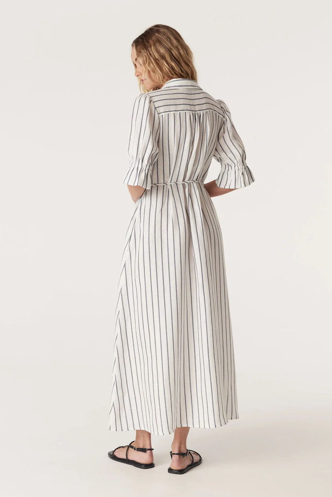 Cable Melbourne Avondale Linen Dress  White with a Navy stripe