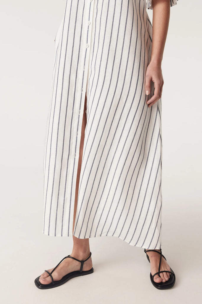 Cable Melbourne Avondale Linen Dress  White with a Navy stripe