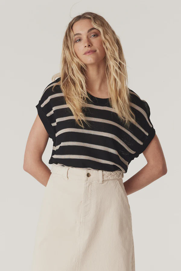 Cable Melbourne Samba Crepe Knit Top Black Stripe