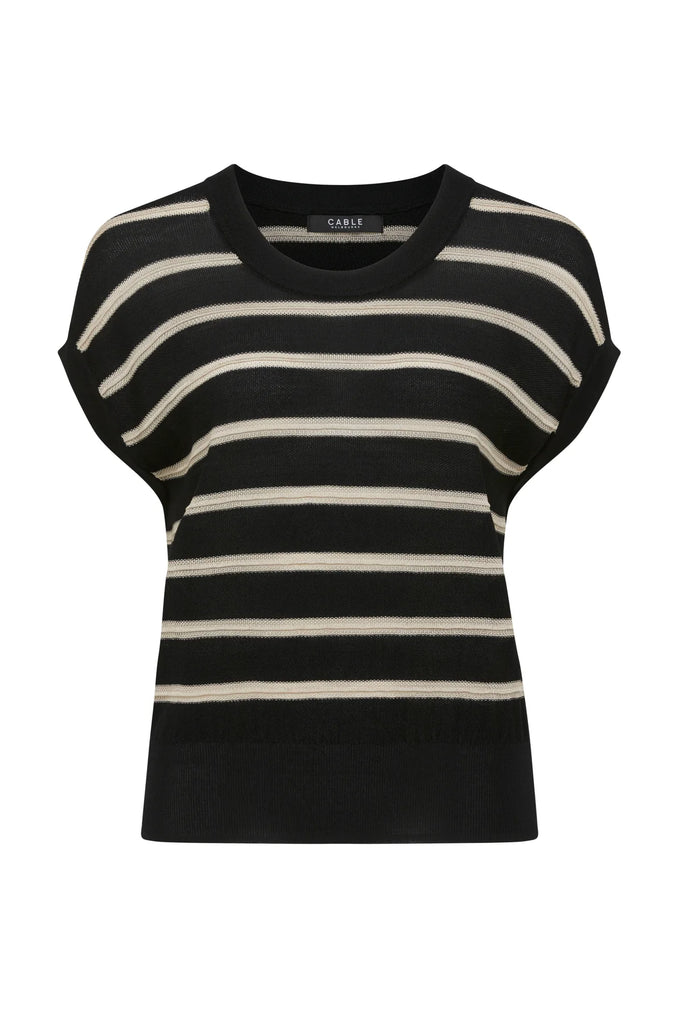 Cable Melbourne Samba Crepe Knit Top Black Stripe