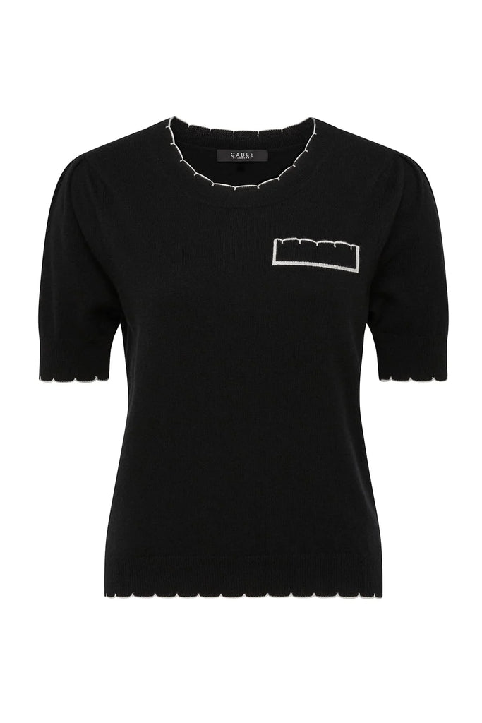 Cable Melbourne Cashwool Crew Scallop Tee Black