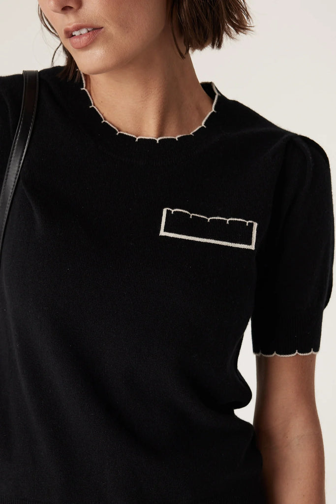 Cable Melbourne Cashwool Crew Scallop Tee Black