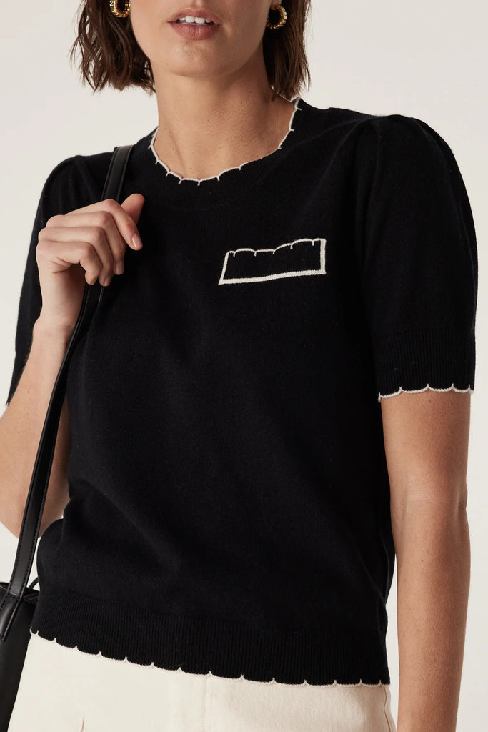 Cable Melbourne Cashwool Crew Scallop Tee Black