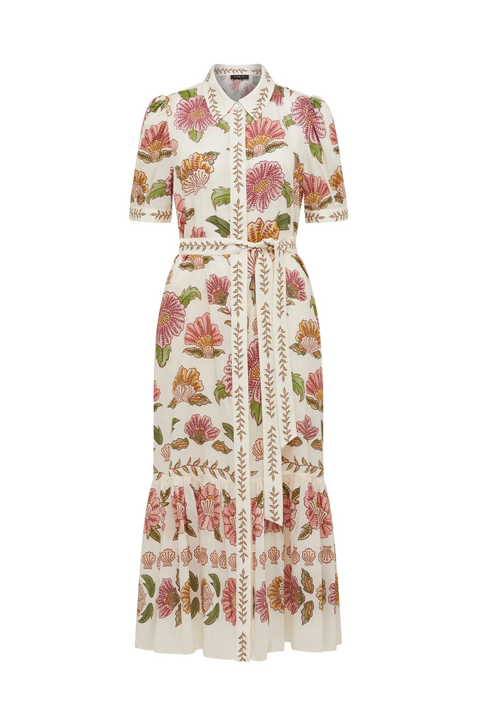 floral dress on a white background. Cable Melbourne Evita dress in Rosa Floral.