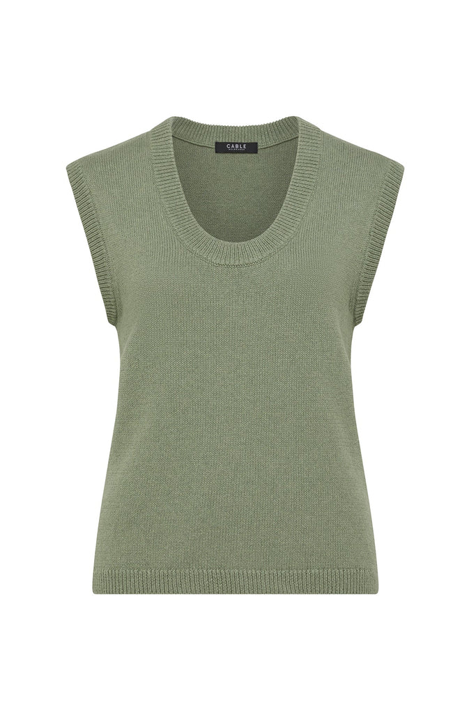 Cable Flax Scoop Top Field Green