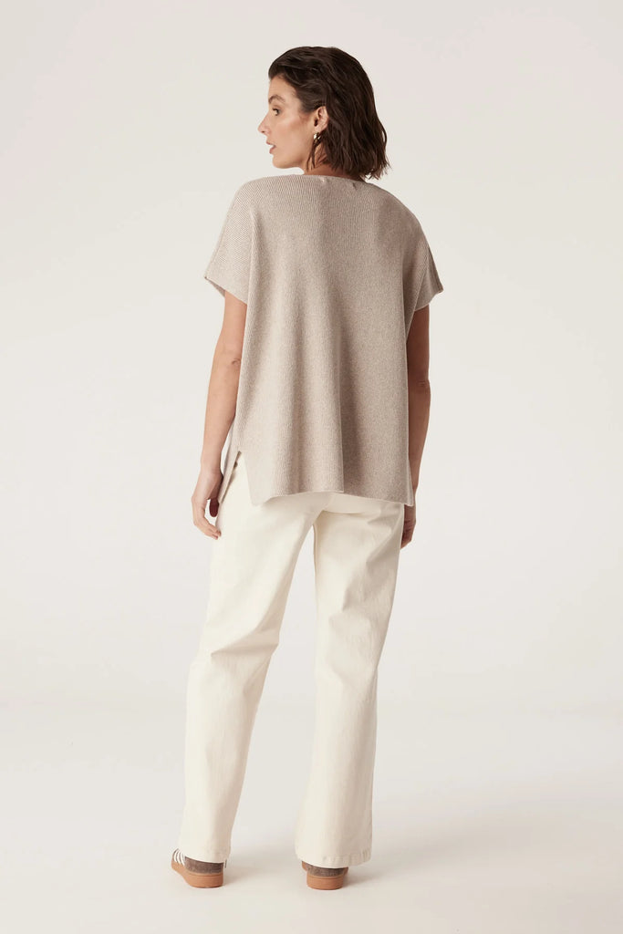 Cable Melbourne Flax V Neck Top Oat