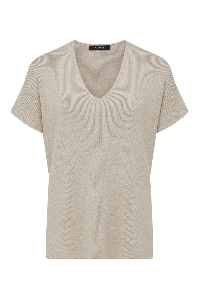 Cable Melbourne Flax V Neck Top Oat