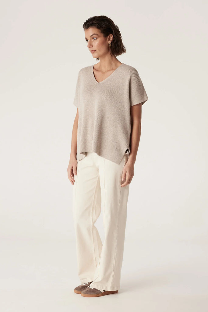 Cable Melbourne Flax V Neck Top Oat