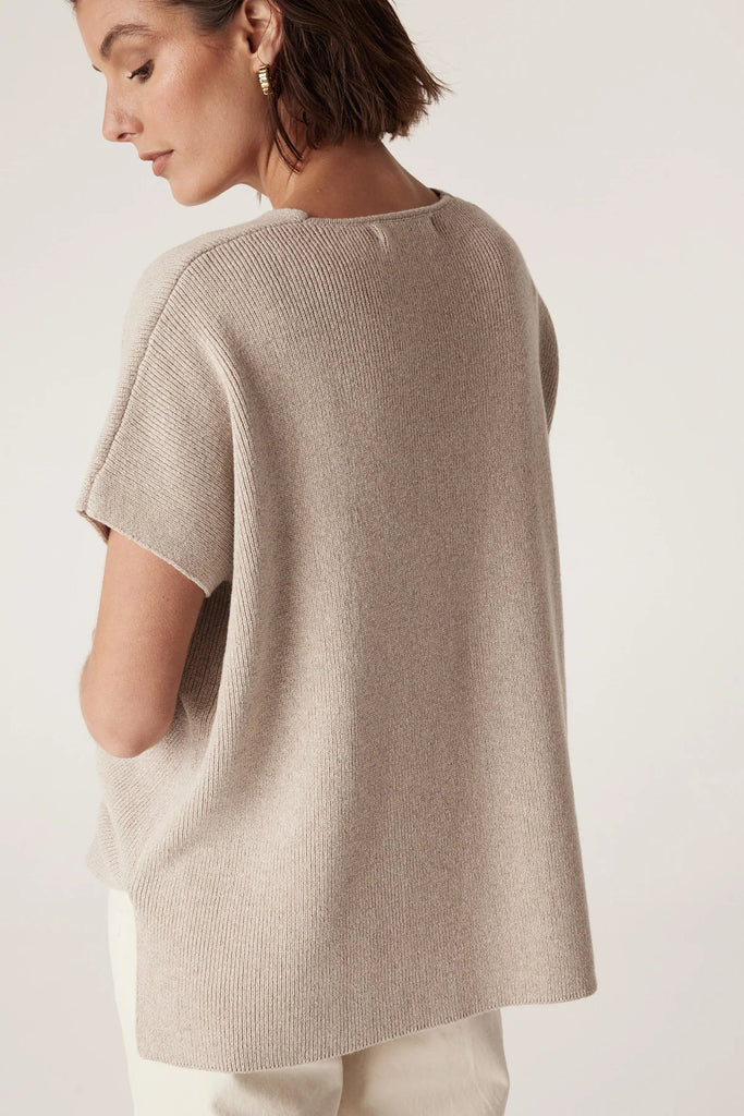 Cable Melbourne Flax V Neck Top Oat