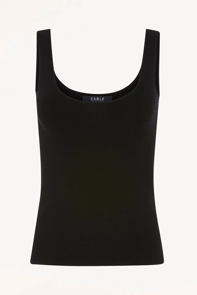 Cable Melbourne Superfine Merino Singlet Black clear cut front view