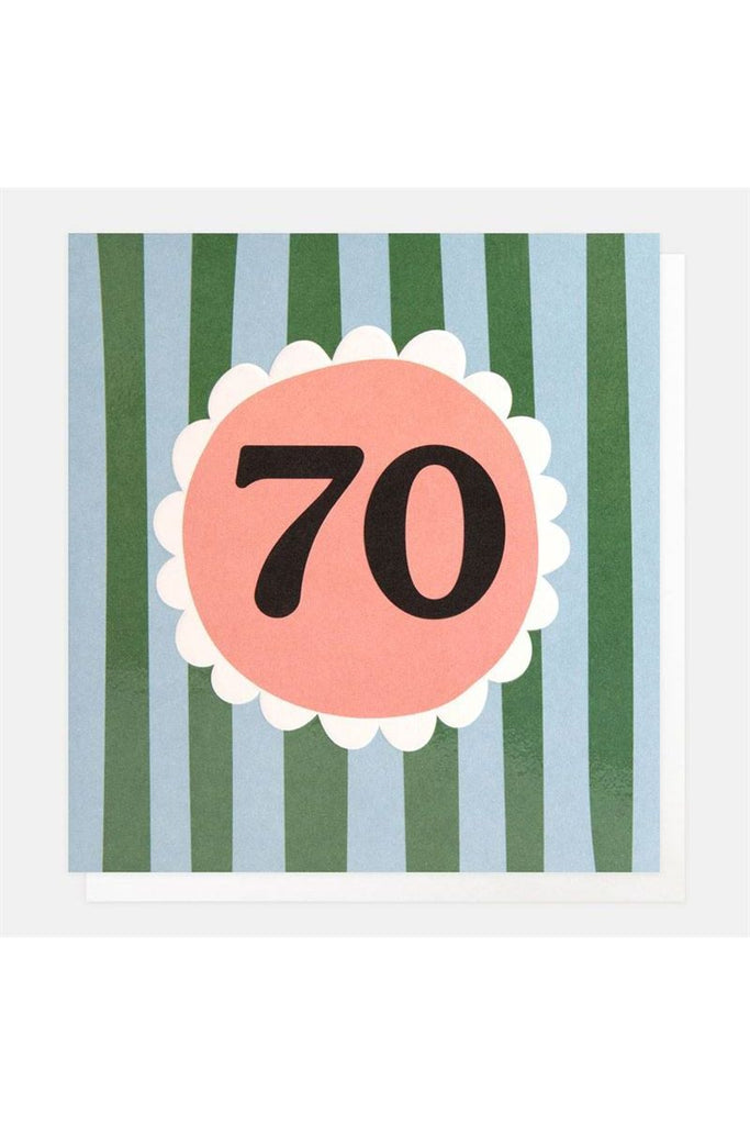 Greeting Card | Green/Blue Stripe 70th Birthday Birthday Greeting Card Caroline Gardner