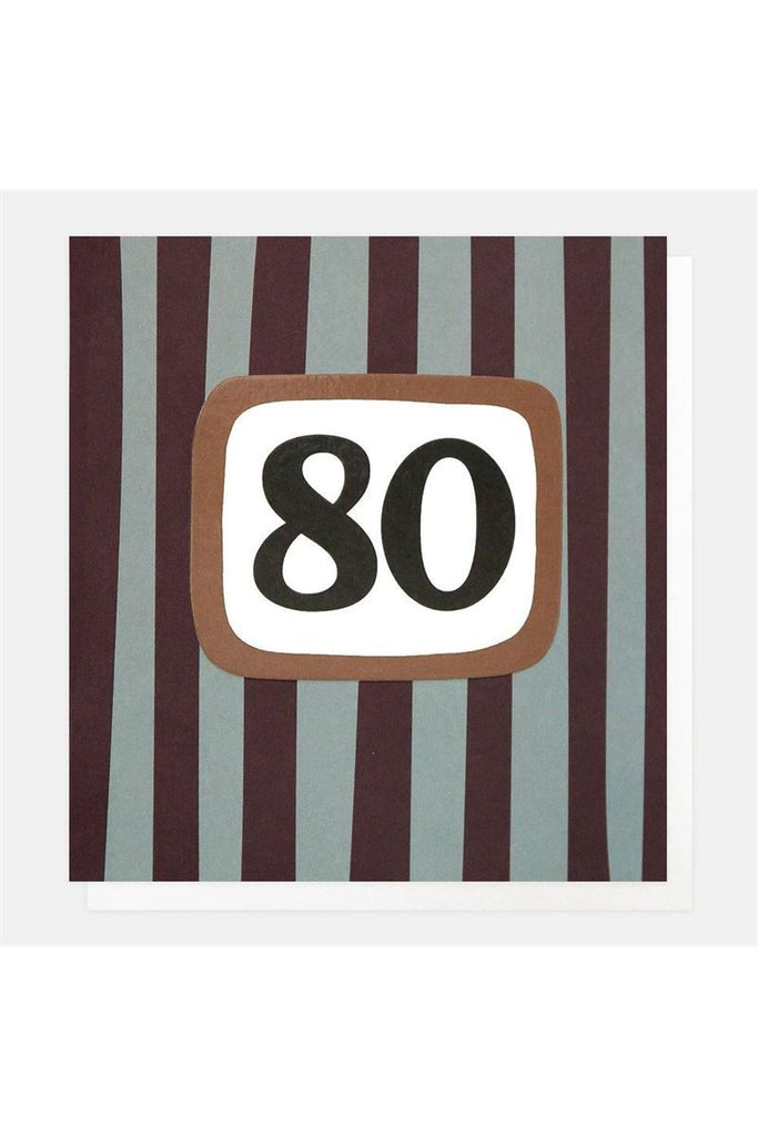 Greeting Card | Burgundy/Blue Stripe 80th Birthday Birthday Greeting Card Caroline Gardner