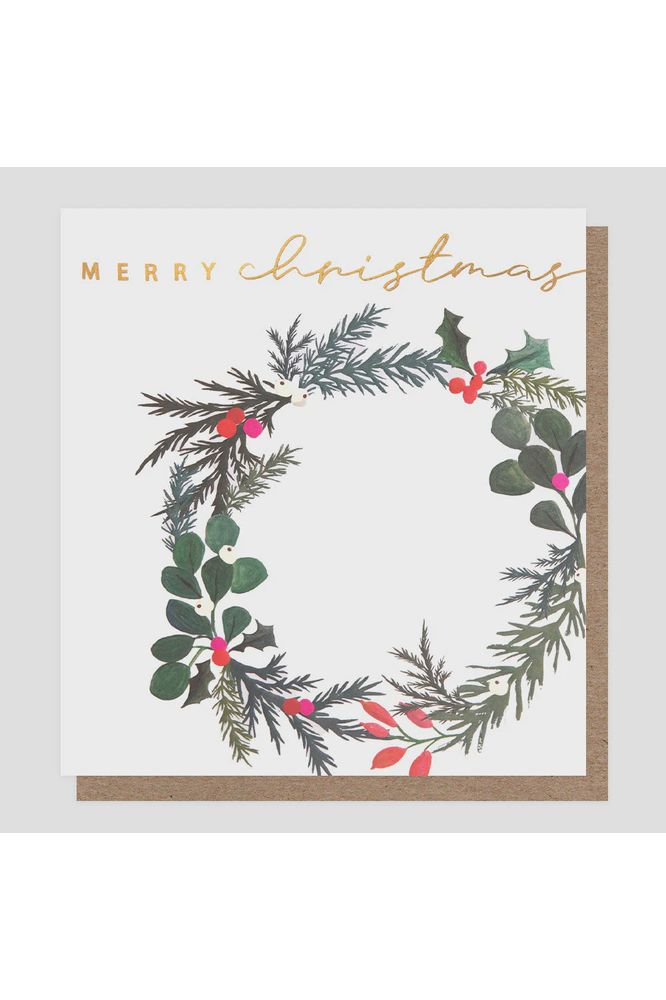 Greeting Card | Christmas Wreath featuring pops of bright berries Christmas Greeting Cards Caroline Gardner