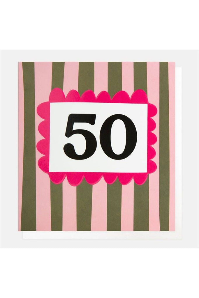 Greeting Card | Pink/Khaki Stripe 50th Birthday Birthday Greeting Card Caroline Gardner