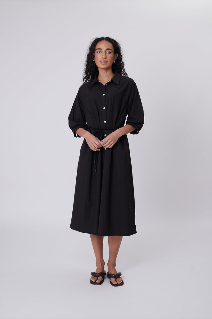 Marlow Cascade Shirt Dress Black