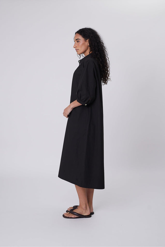 Marlow Cascade Shirt Dress Black