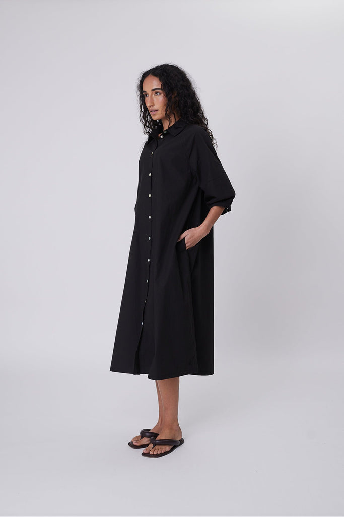 Marlow Cascade Shirt Dress Black