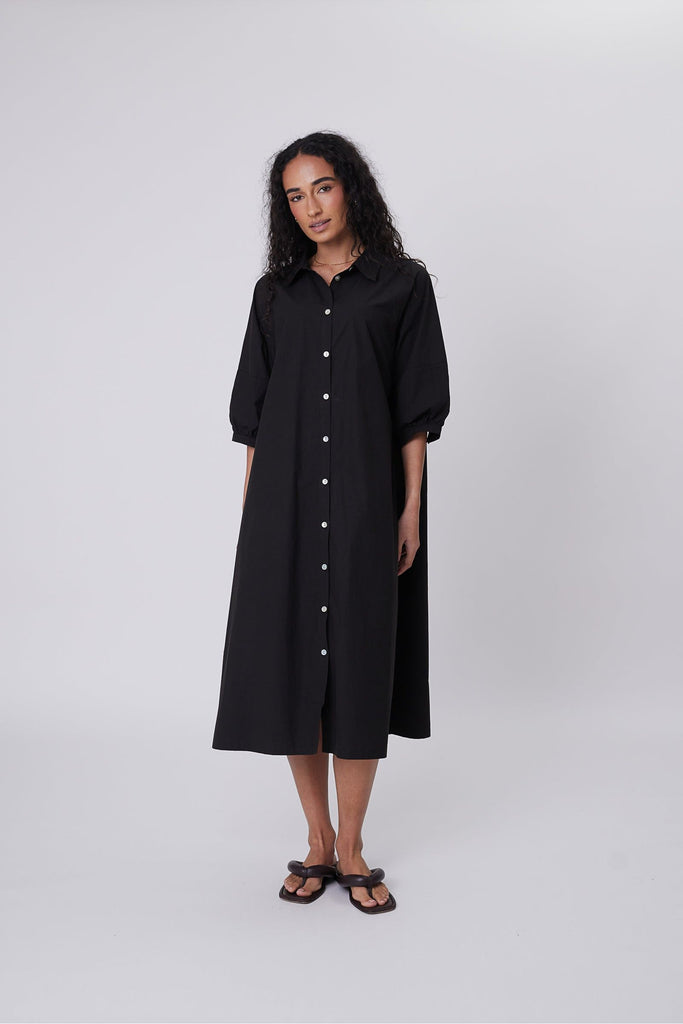 Marlow Cascade Shirt Dress Black