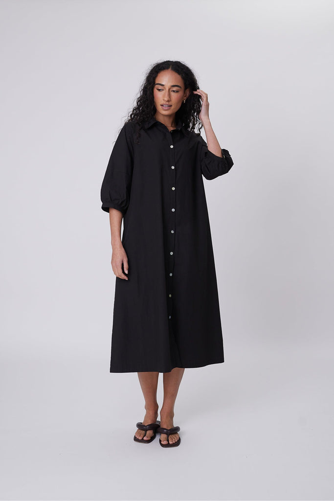Marlow Cascade Shirt Dress Black