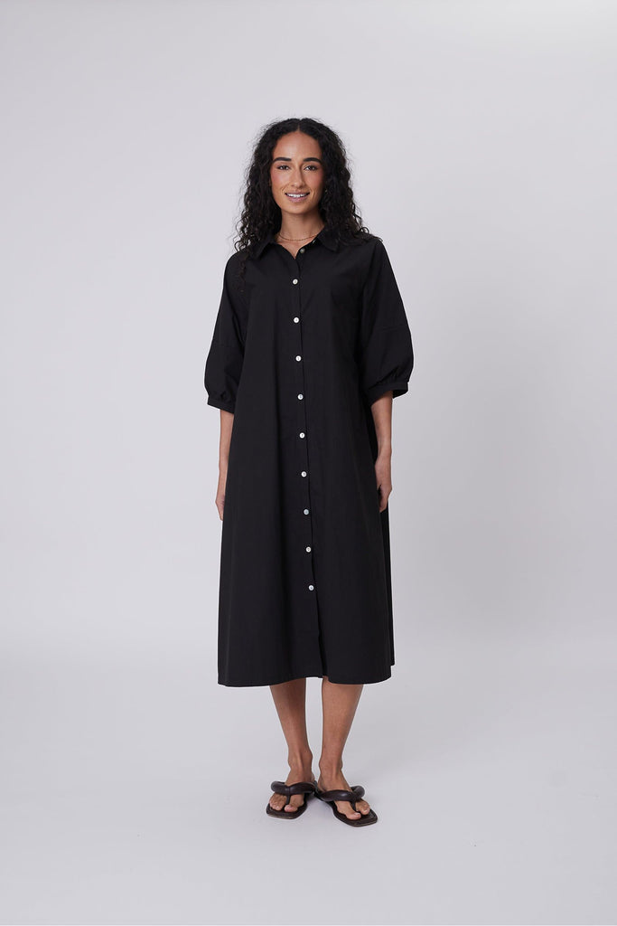 Marlow Cascade Shirt Dress Black
