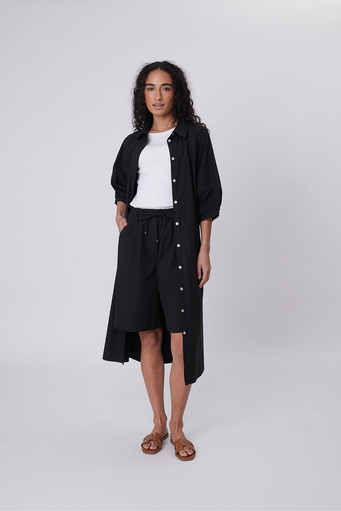 Marlow Cascade Shirt Dress Black