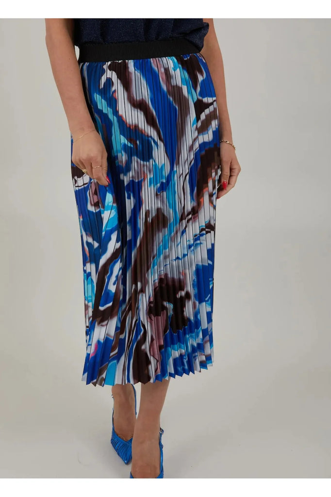Coster Plisse Pleated Skirt Flow Print Blues