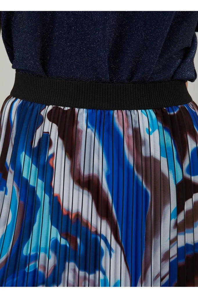 Coster Plisse Pleated Skirt Flow Print Blues