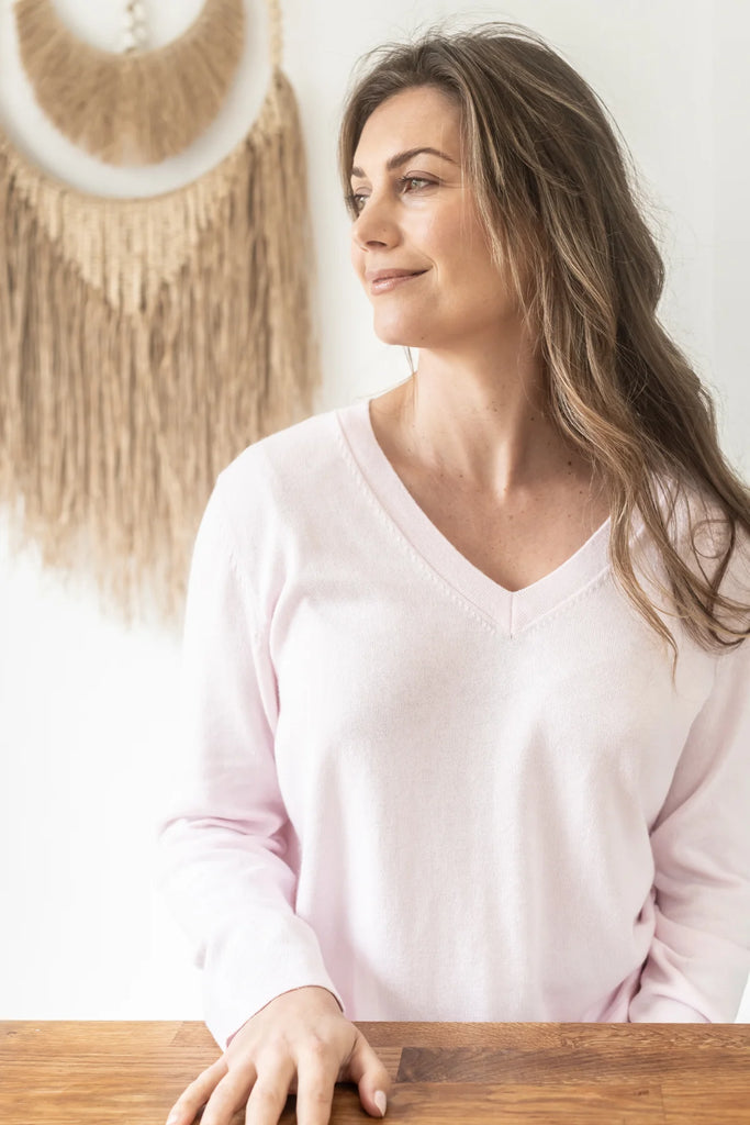 West Palm Cotton Cashmere V Neck jumper | Pink Sugar Sweaters XS,S,M,L Alashan