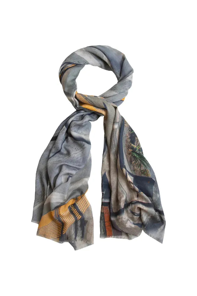 Dear Marge Cotton Modal Scarf Design Urban Design Scarf sitting as it would around the neck crossed over in front