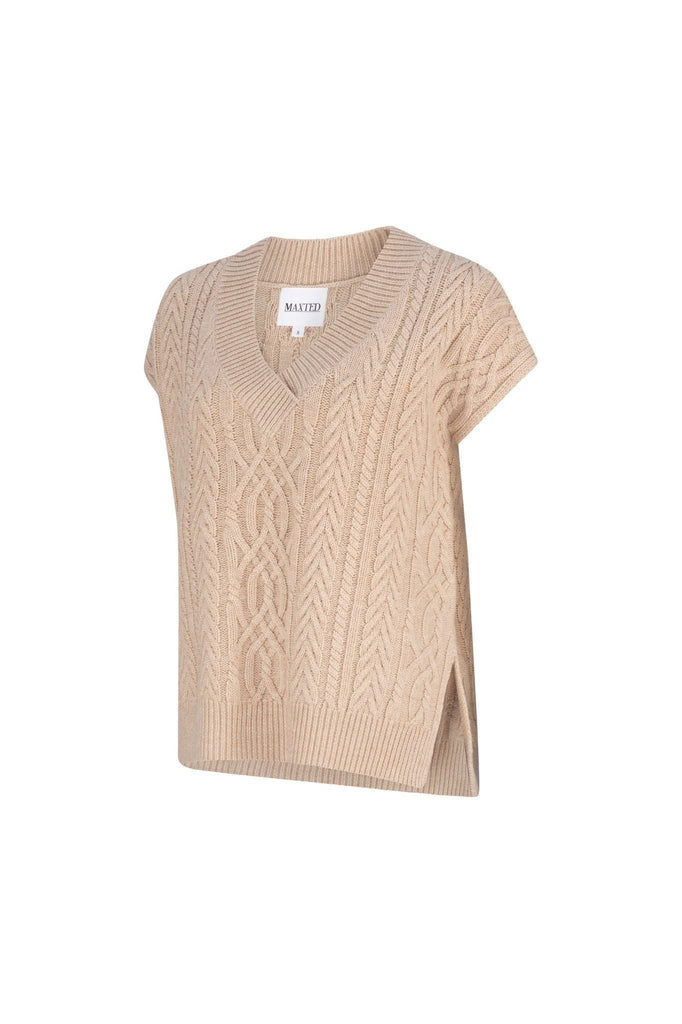 Maxted Merino Cable Vest Pale Oat